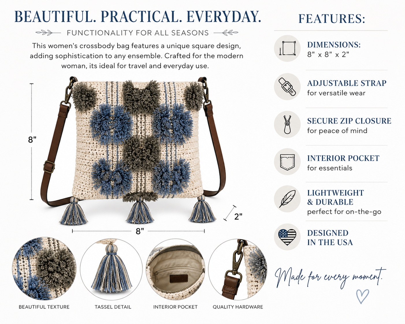 Harbor Bloom Crochet Crossbody Bag | Coastal Cottage Boho Shoulder Purse