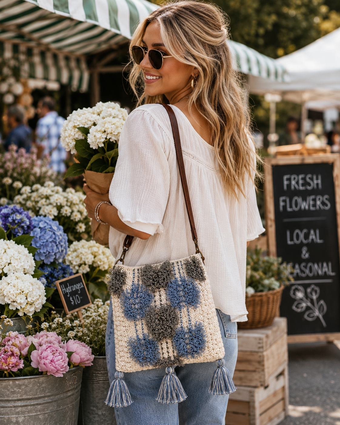 Harbor Bloom Crochet Crossbody Bag | Coastal Cottage Boho Shoulder Purse