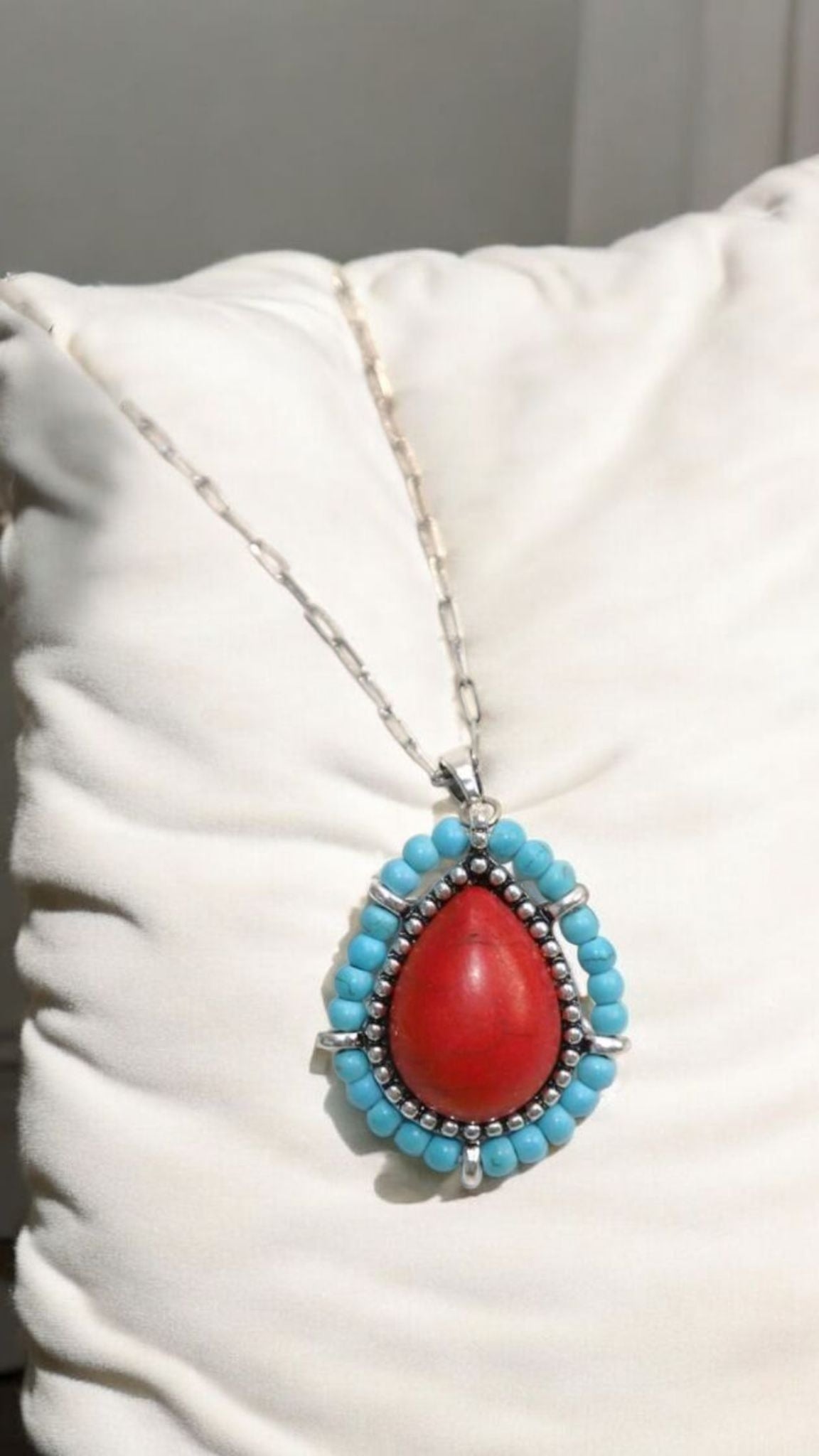 Seeded And Beaded Western Love Teardrop Chain Necklace