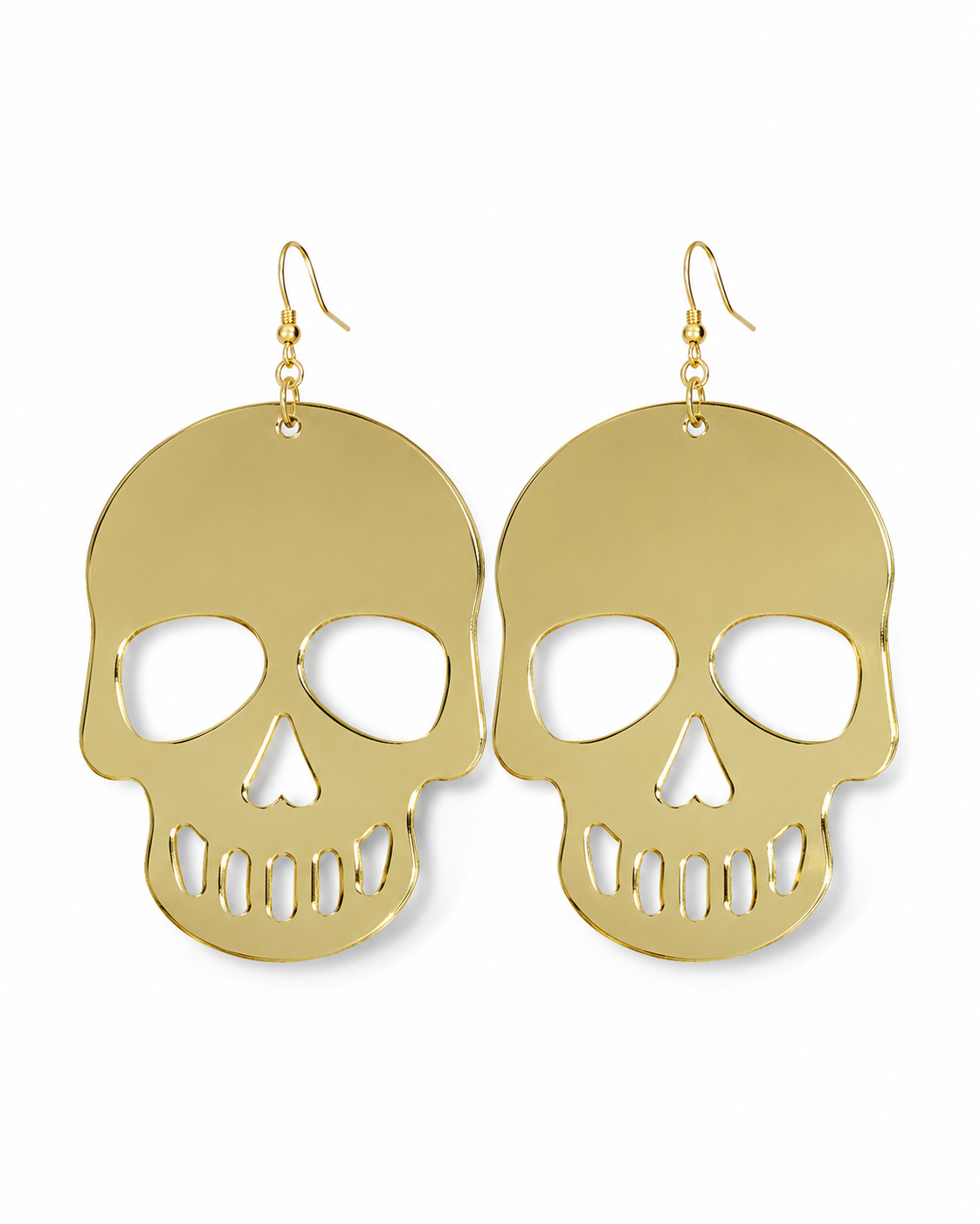 Gilded Afterlife gold skull statement earrings on a clean white studio background