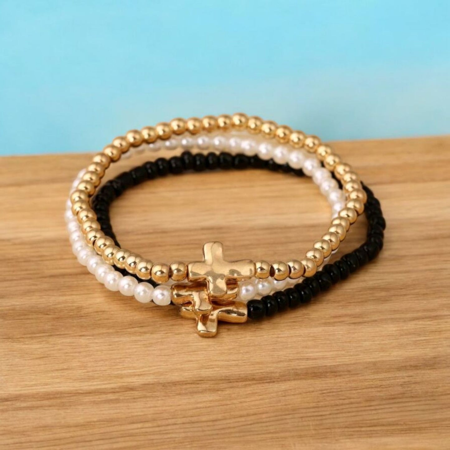 Simply Stated Beaded Dainty Cross Bracelets
