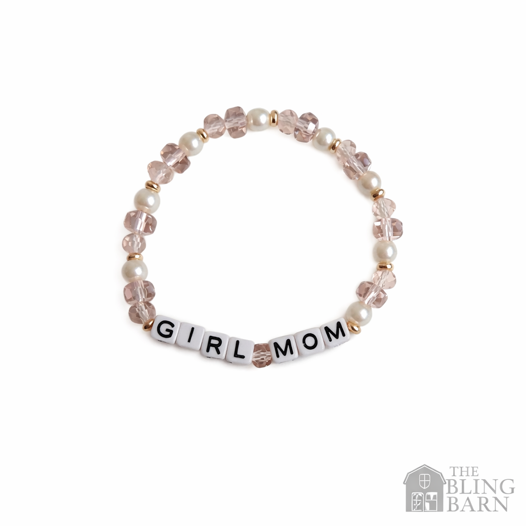 Girl Mom Beaded Stretch Bracelet – Pearl & Faceted Glass Mom Bracelet