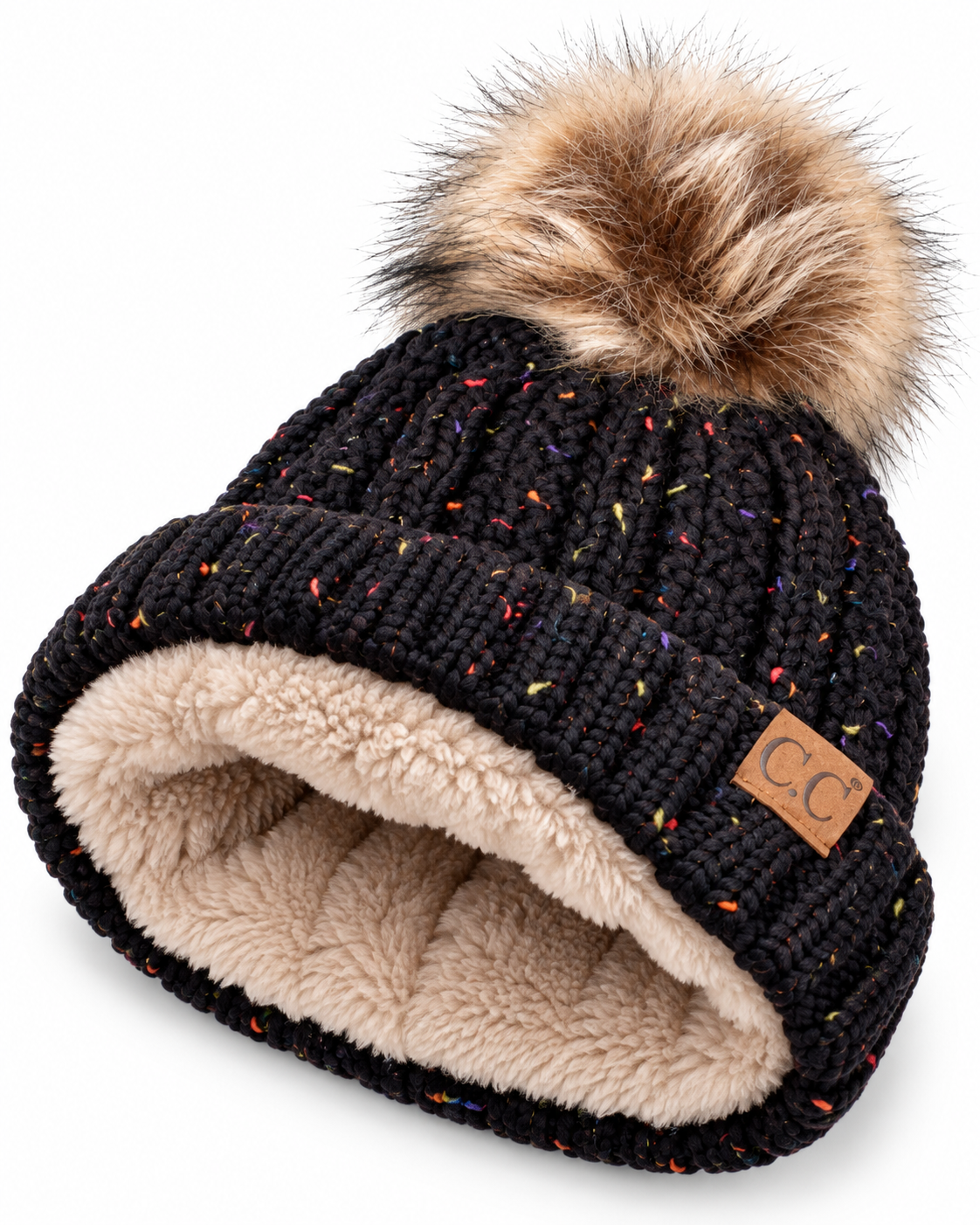 Aspen Confetti Fleece-Lined Pom Beanie