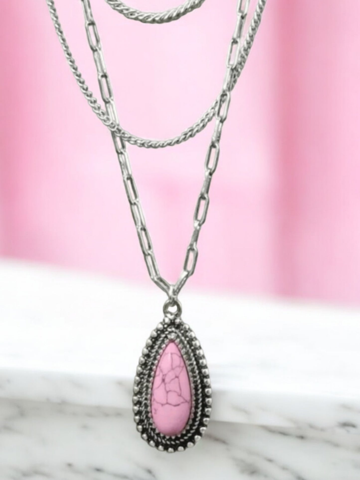 Pink Moon Rocks 3 Piece Fashion Necklace