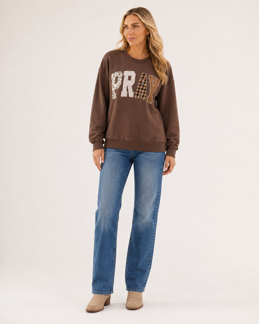 Pray Through It Patchwork Western Sweatshirt