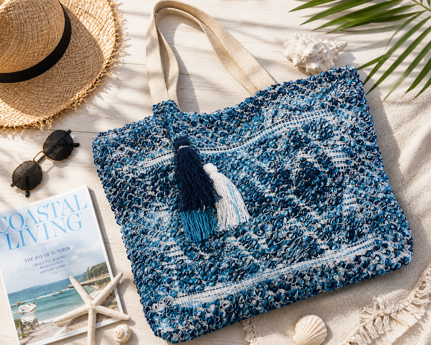 Coastal Mosaic Beach Tote – Oversized Textured Carryall