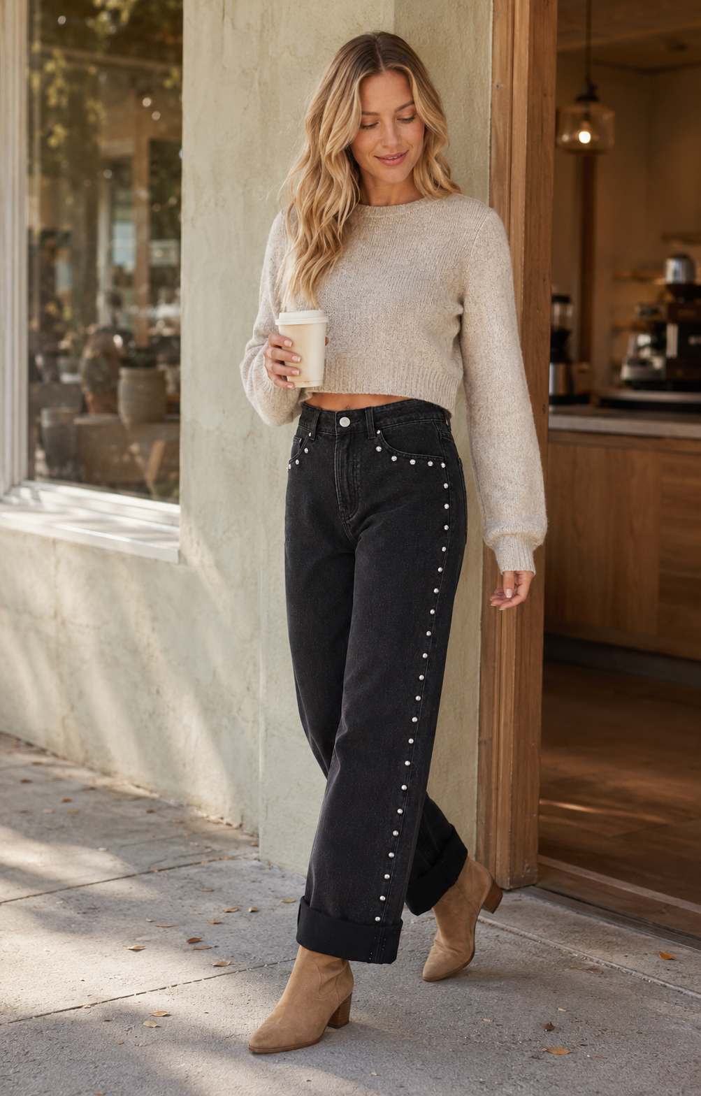 Midnight Row Studded Straight-Leg Jeans