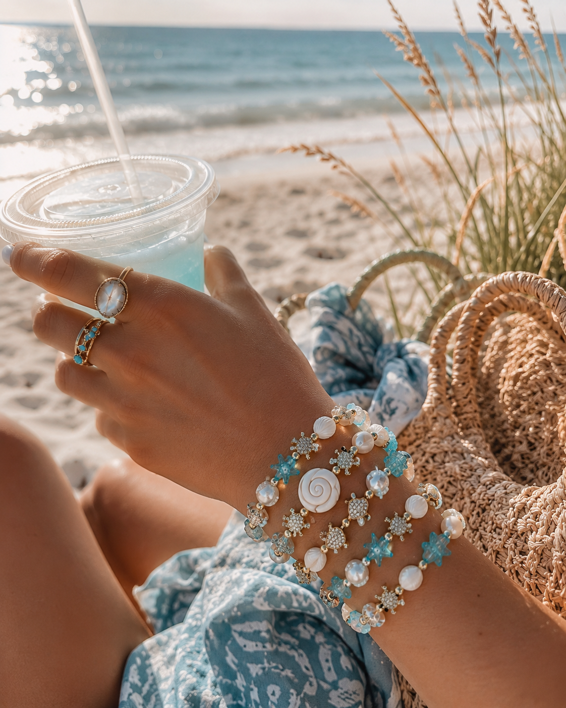Tidal Treasure Bracelet Collection – Coastal Starfish, Pearl & Shell Stretch Bracelets | Beachy Boutique Jewelry
