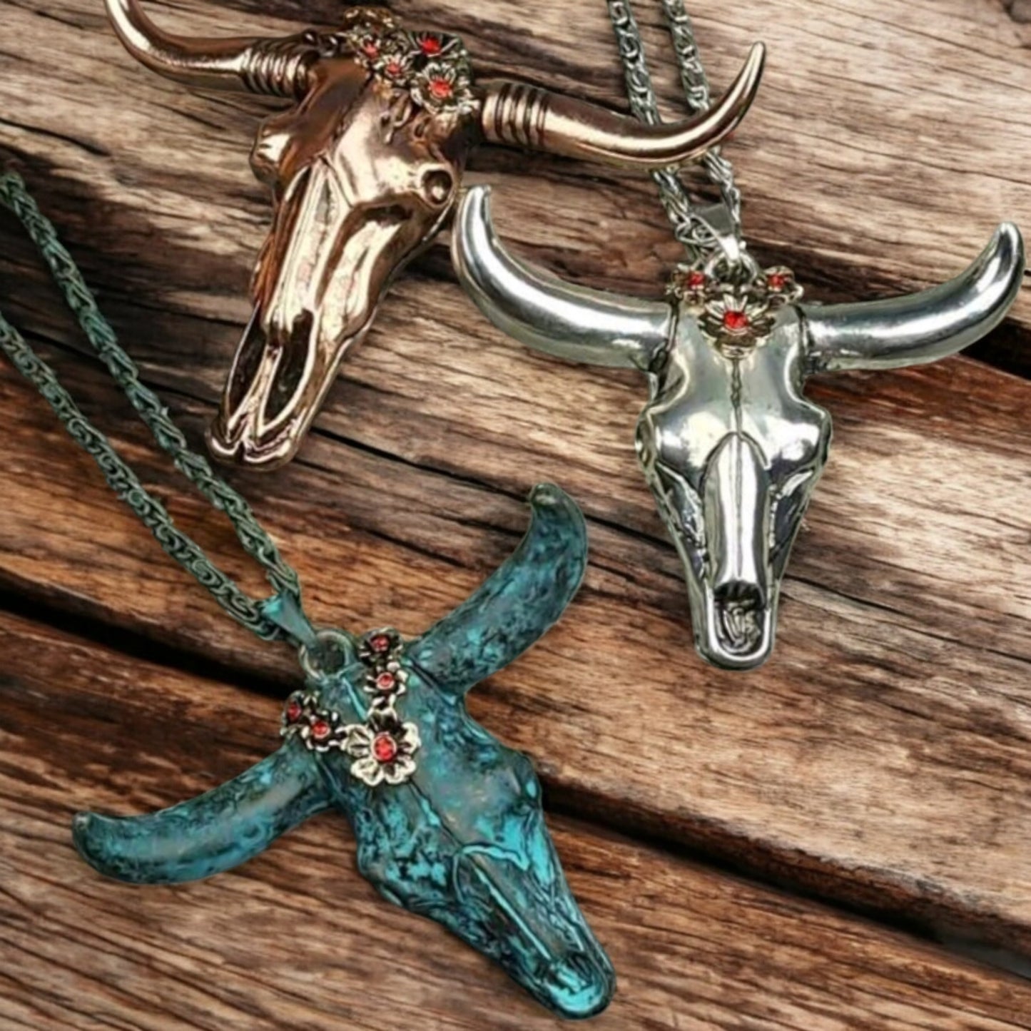 Dressed Up Bull Skull Long Statement Necklace