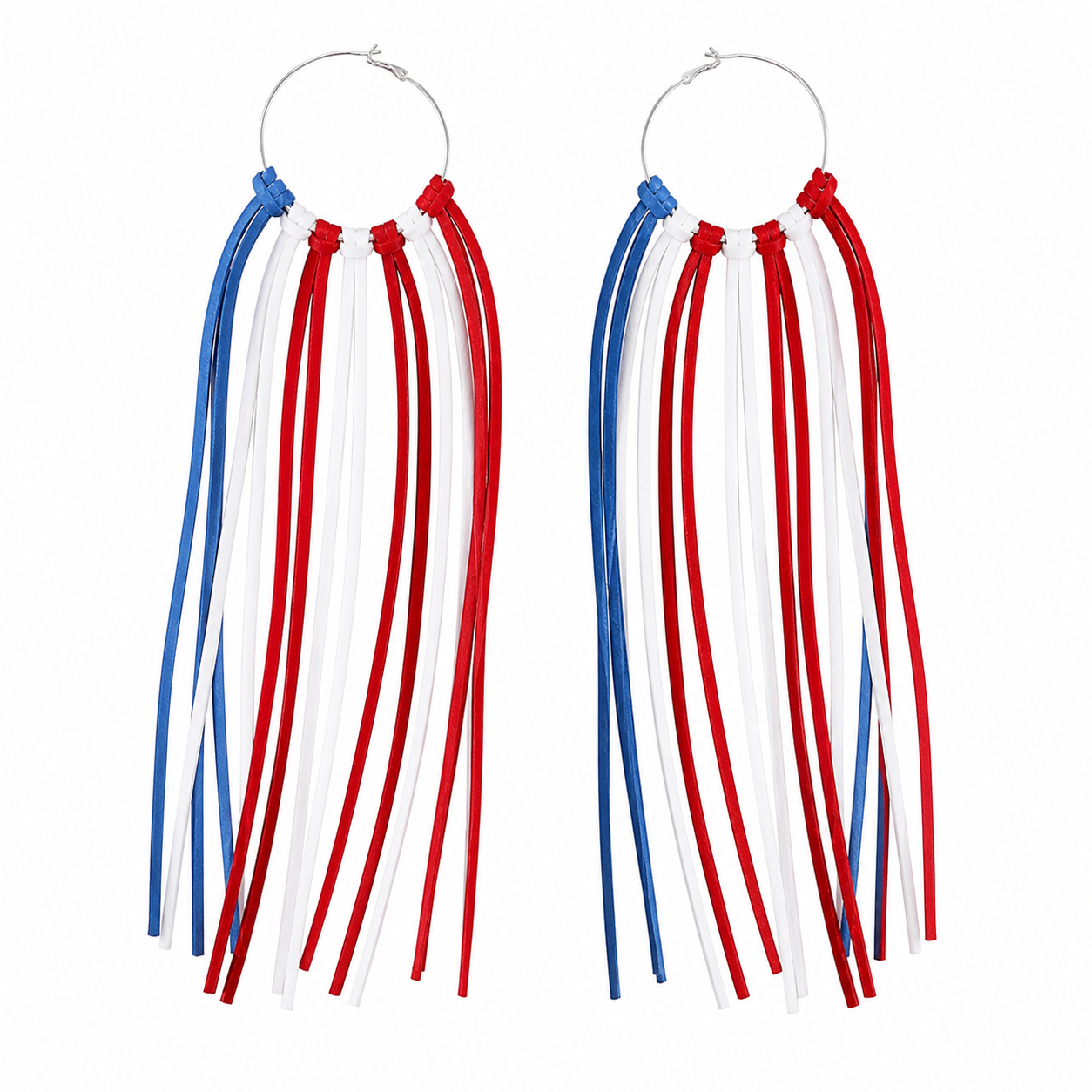 Freedom Fringe Hoops – Red White Blue Tassel Hoop Earrings, Patriotic Western Statement Earrings