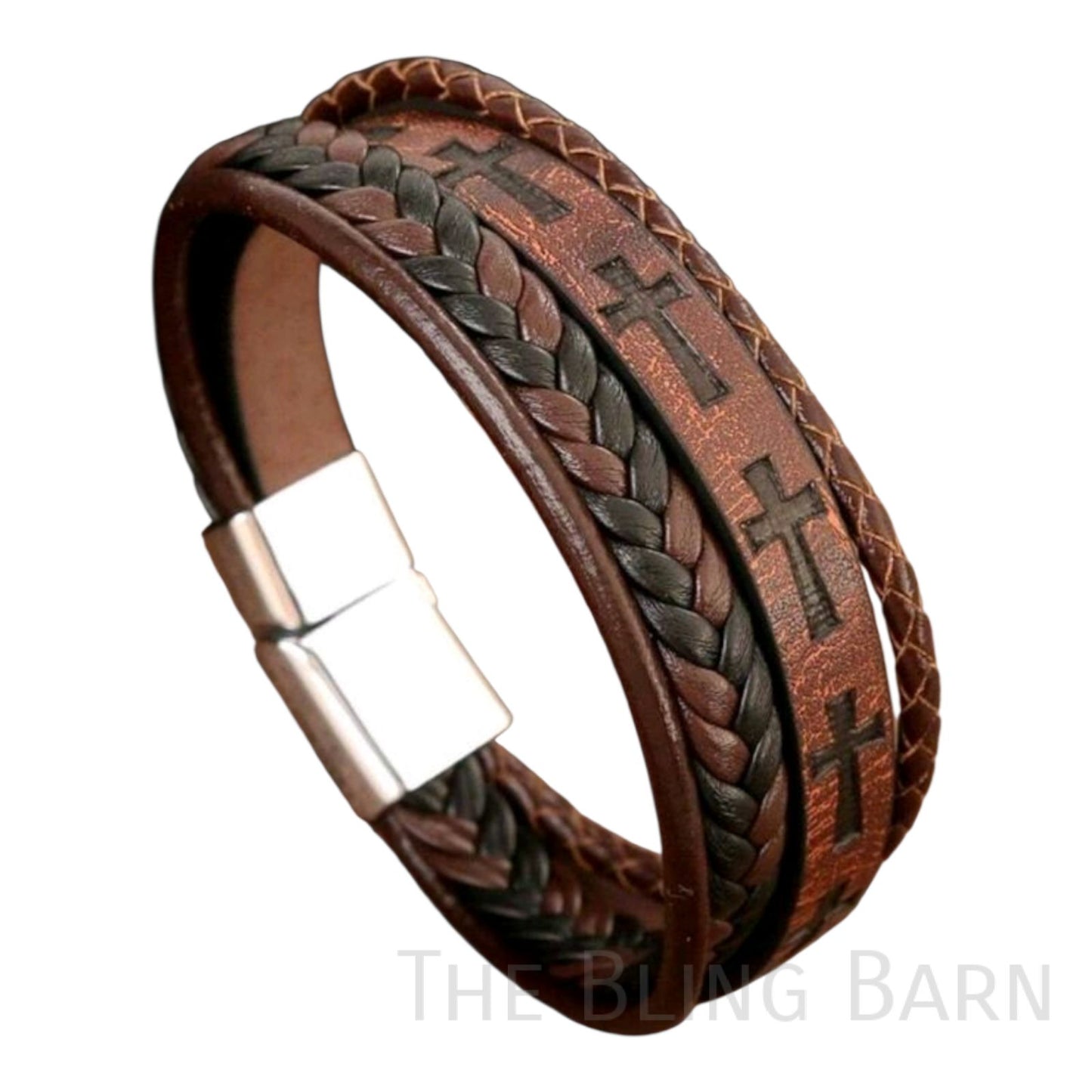 Crossroads Leather Wrap Bracelet – Rustic Faith Braided Leather Bracelet for Men & Women