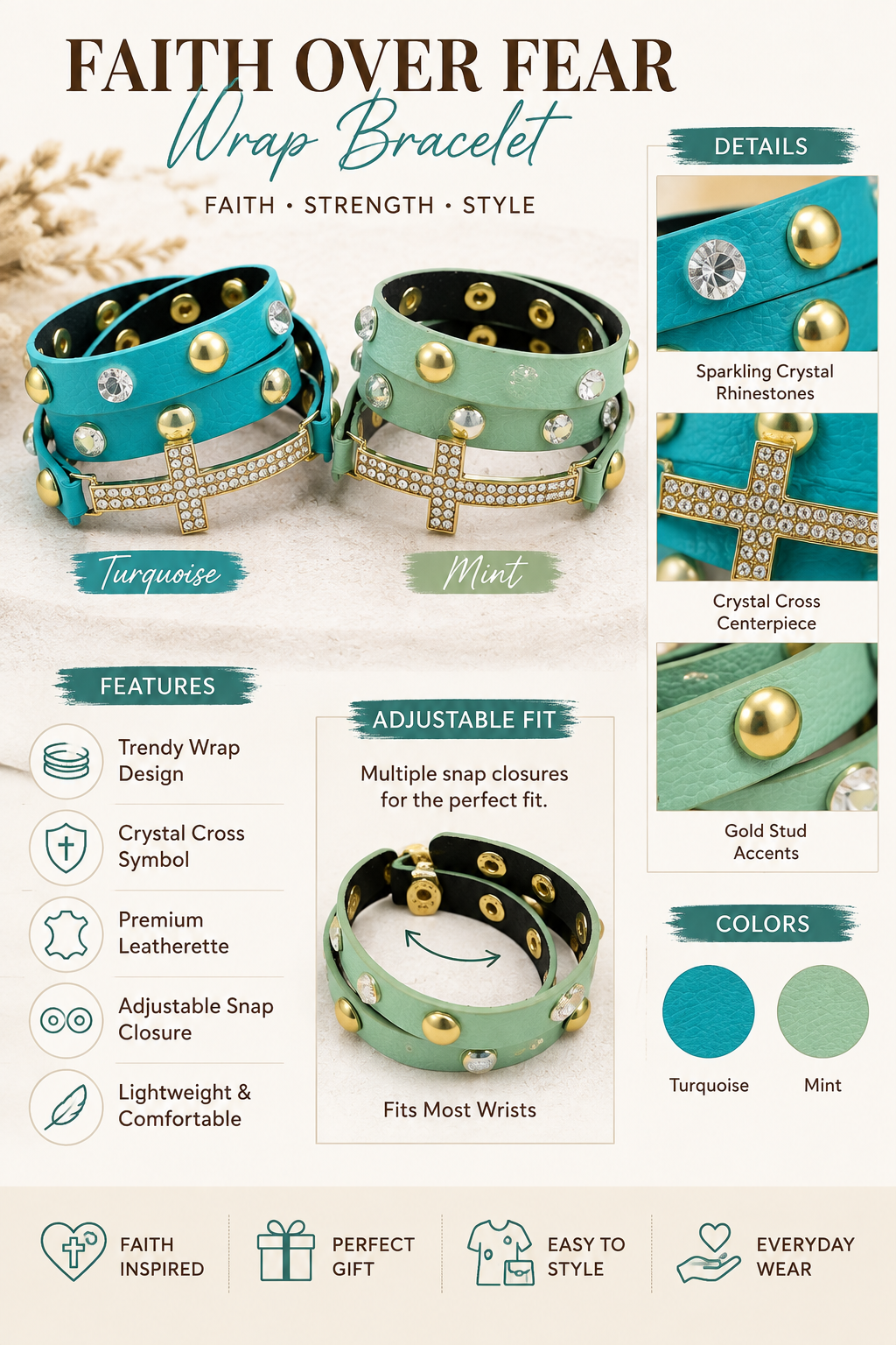 Faith Over Fear Wrap Bracelet