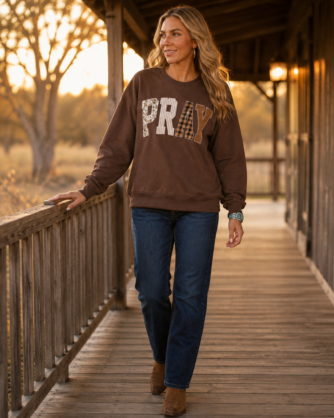 Pray Through It Patchwork Western Sweatshirt