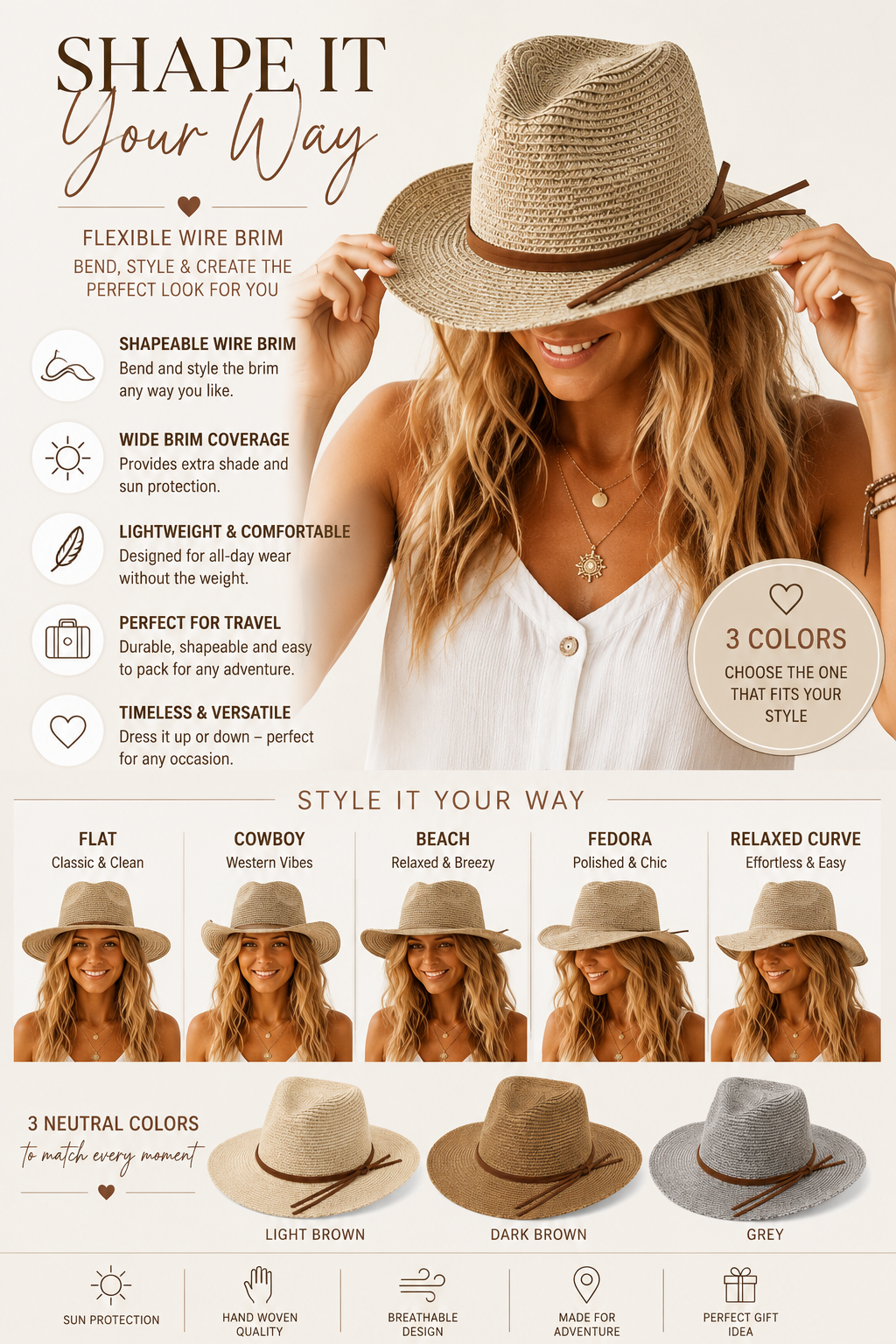 Saddle Creek Shapeable Straw Ranch Hat