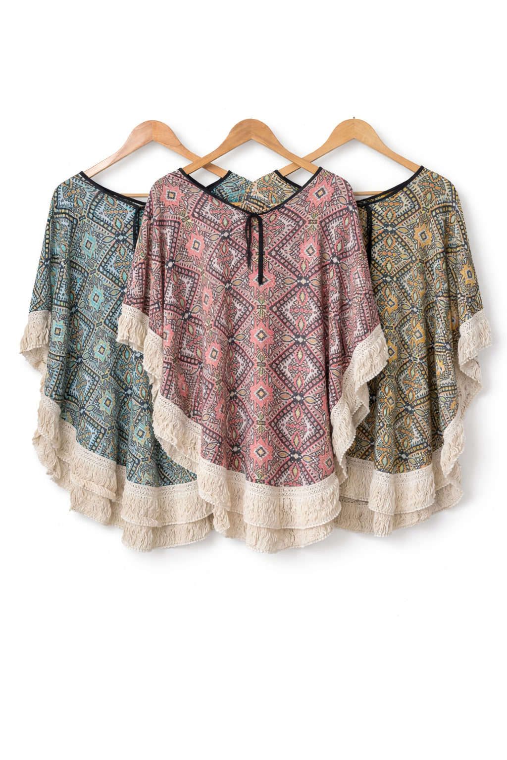 Golden Fringe Aztec Poncho Top Coastal Cowgirl Boho Summer Outfit