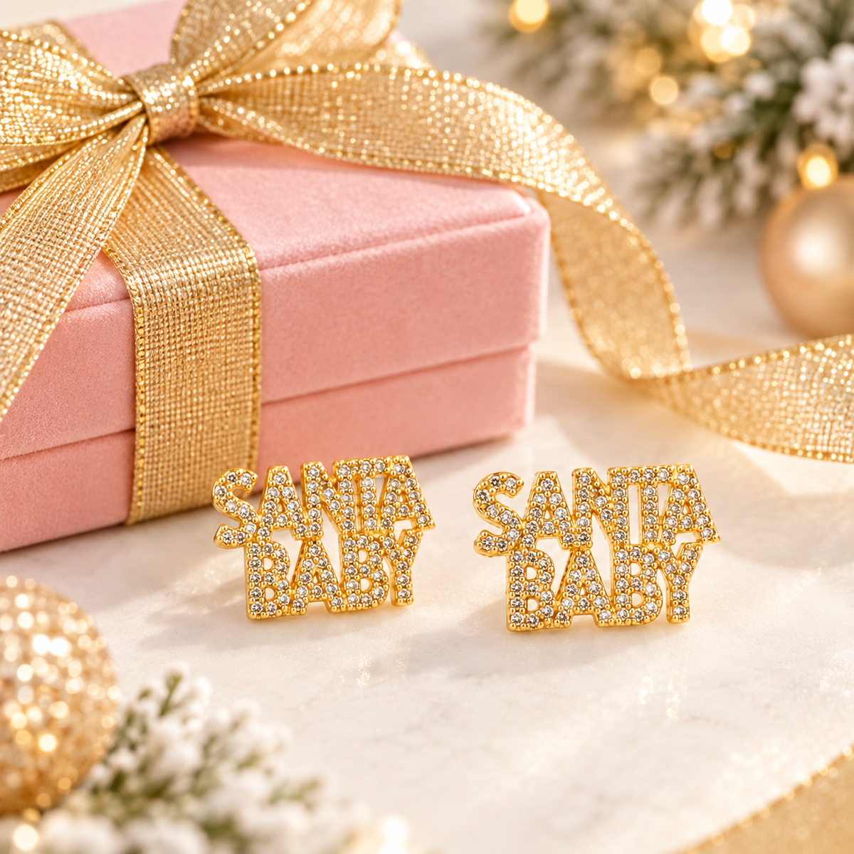 Santa Baby Crystal Stud Earrings – Gold Holiday Statement Earrings