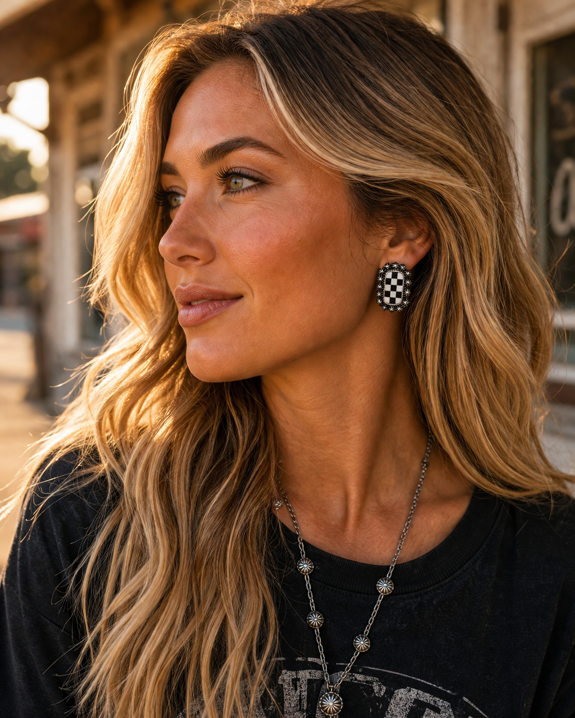 Rodeo Check Concho Stud Earrings