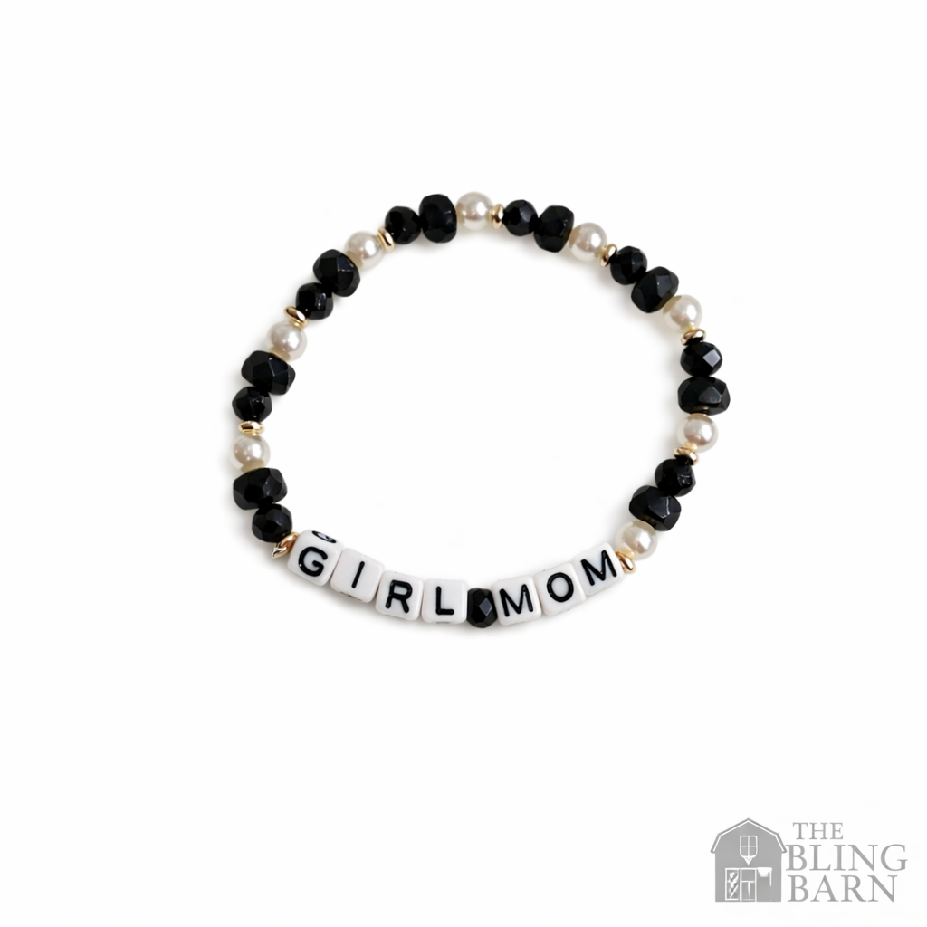 Girl Mom Beaded Stretch Bracelet – Pearl & Faceted Glass Mom Bracelet