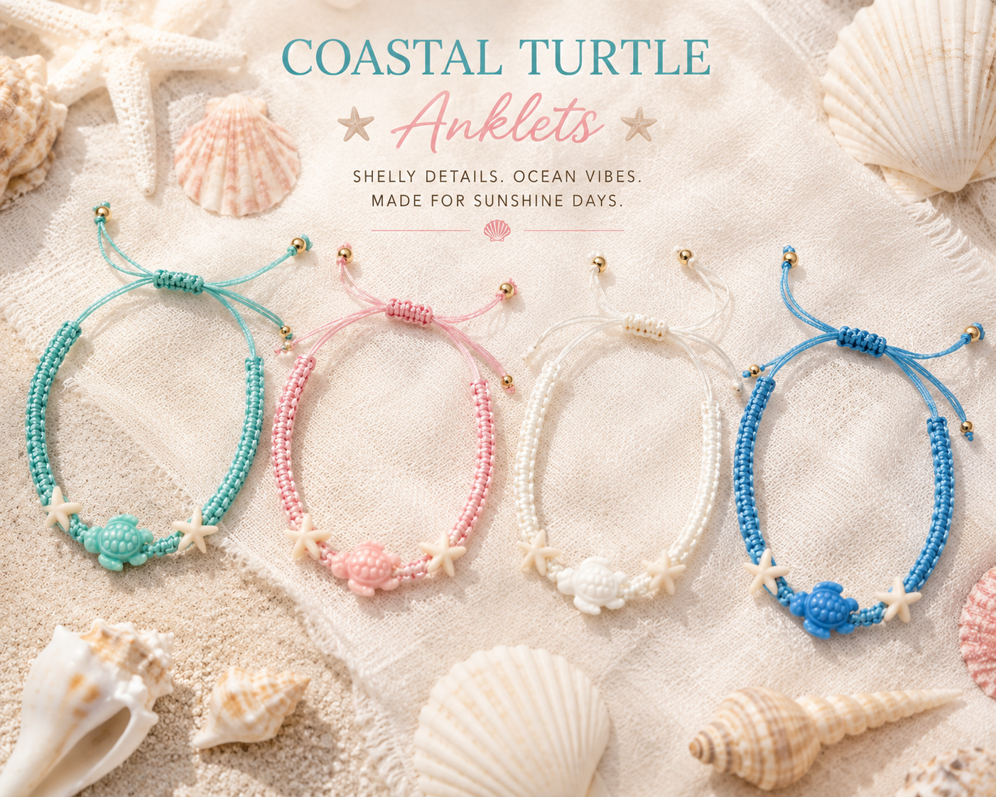 Coastal Cutie Turtle Anklet Collection – Adjustable Beach Turtle & Starfish Summer Anklets for Women & Teens