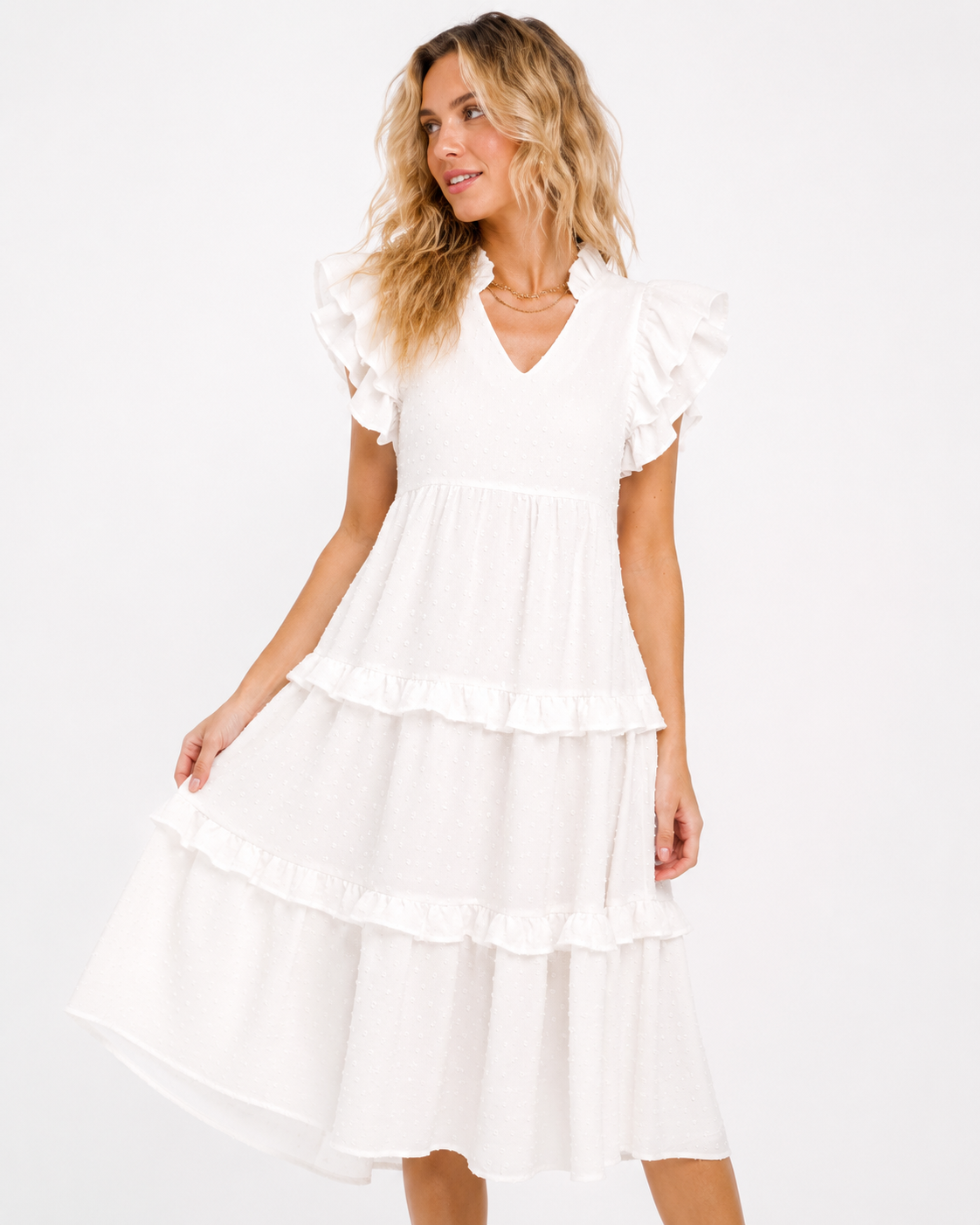 Coastal Grace Swiss Dot Midi Dress