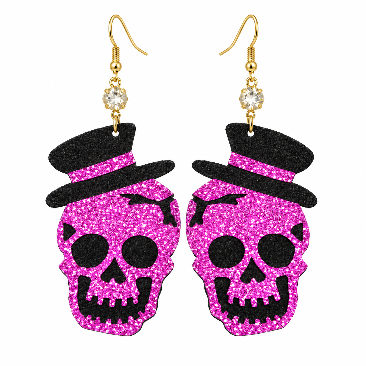 Purple Poison Glitter Skull Drop Earrings