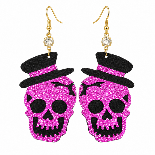 Purple Poison Glitter Skull Drop Earrings