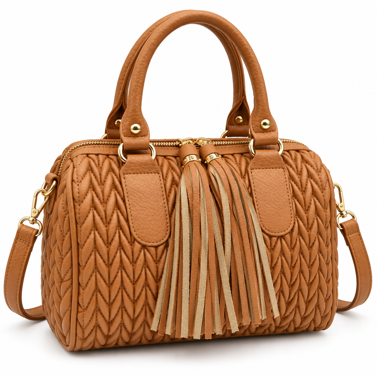 Canyon Luxe Quilted Chevron Satchel – Top Handle Crossbody Bag