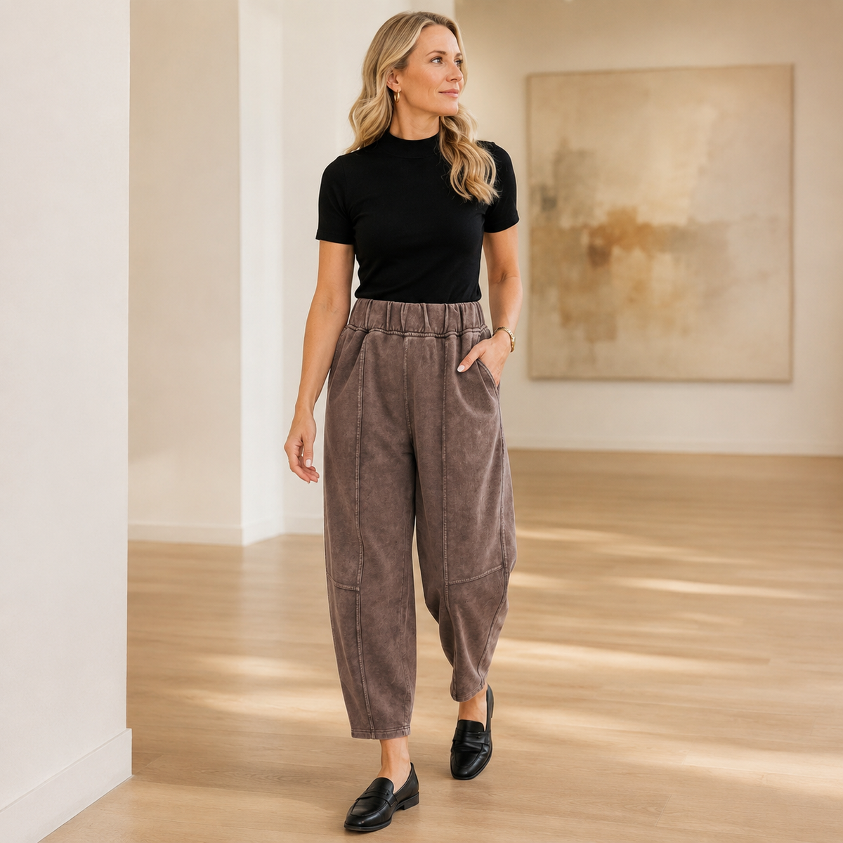 Slow Mornings Coffee Mineral Wash Barrel Pants