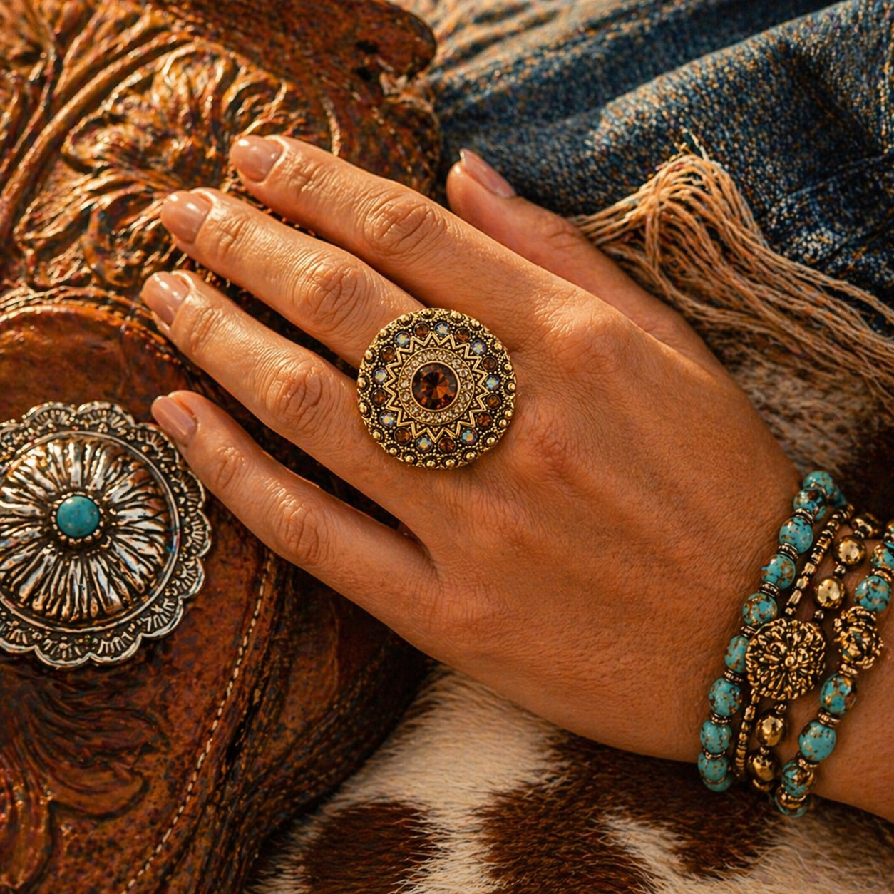 Golden Hour Medallion Statement Ring