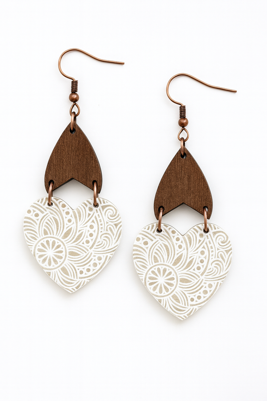 Timber & Lace Heart Drop Earrings