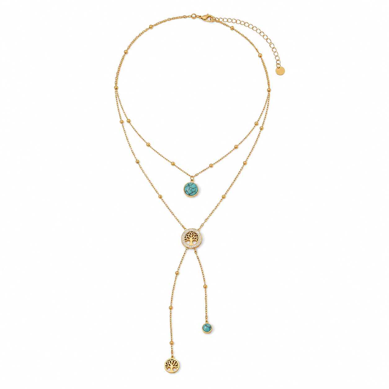 Golden Roots Turquoise Tree of Life Lariat Necklace