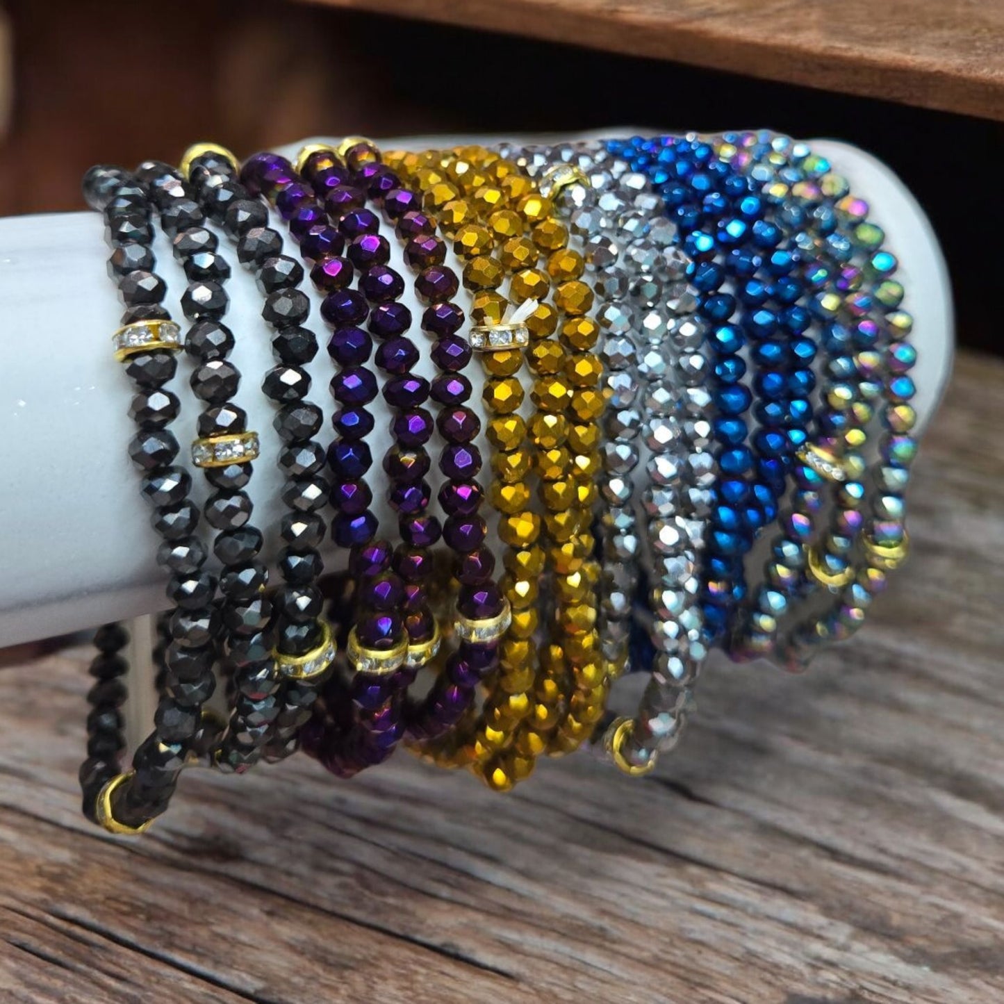 Metallic Mini Glass Bead Stretch Bracelets Set of 3