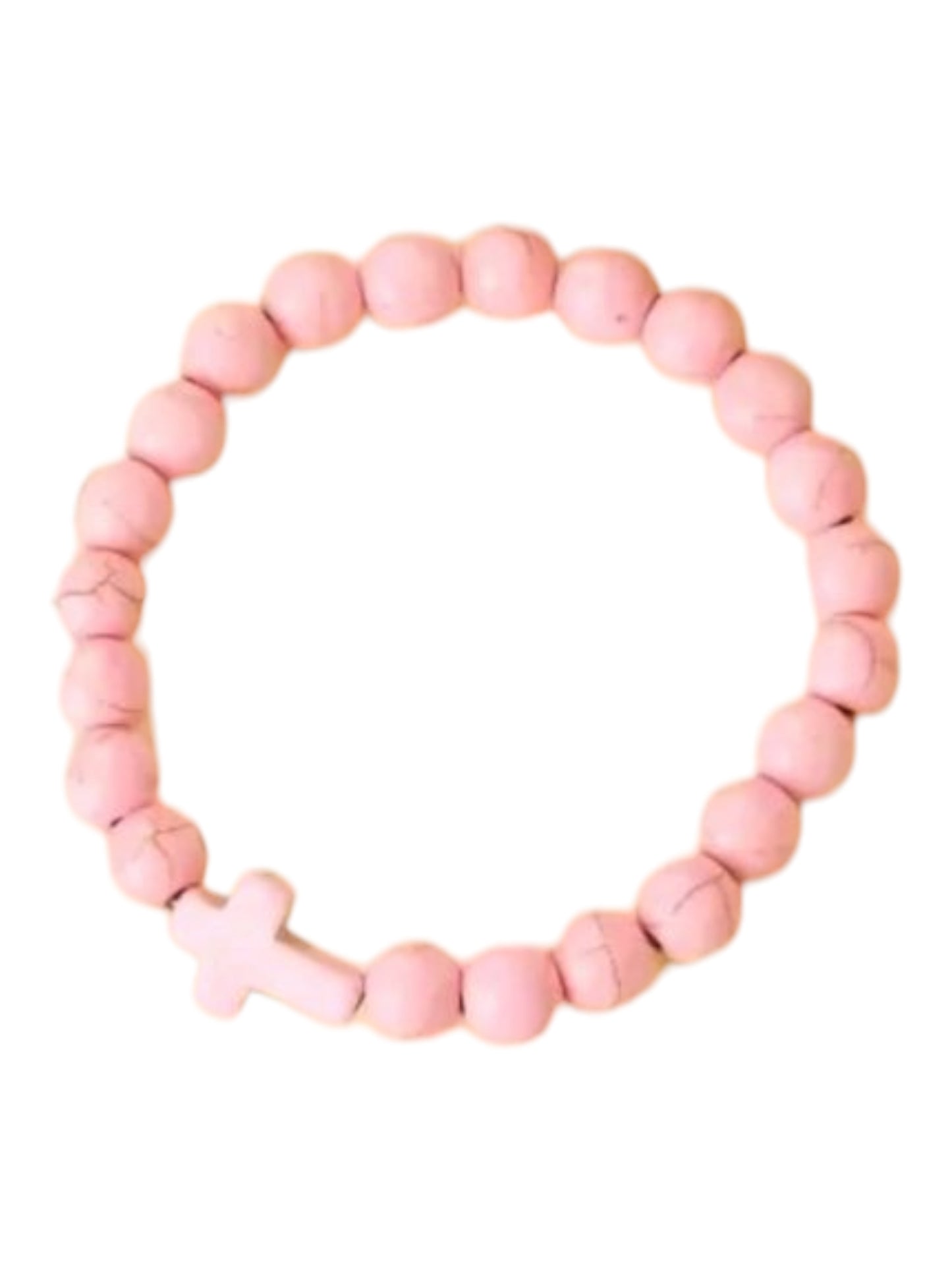 Crackled Stone Stretch Cross Bracelets in Pink or Black