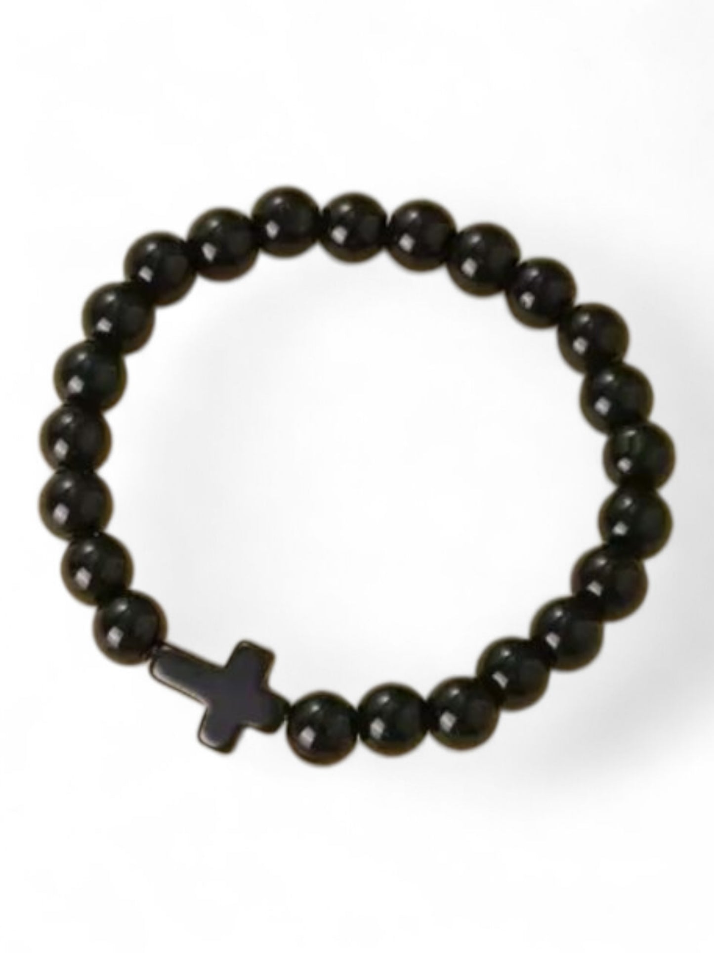 Crackled Stone Stretch Cross Bracelets in Pink or Black