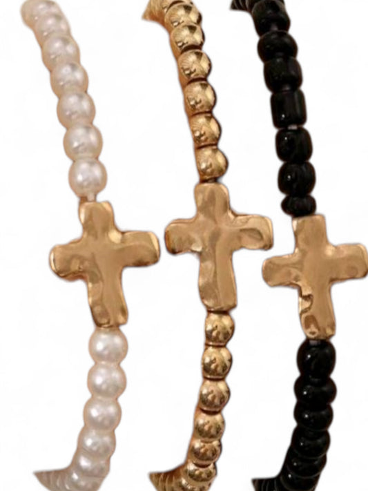 Simply Stated Beaded Dainty Cross Bracelets