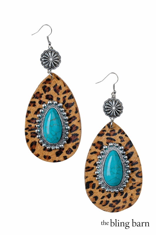 Wild Heart Concho Turquoise Teardrop Earrings