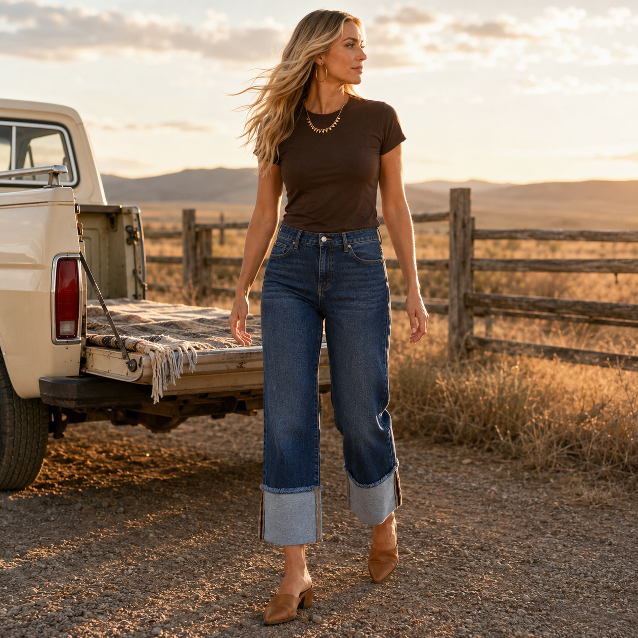 Dark Horizon Mid-Rise Wide-Cuff Jeans by RISEN