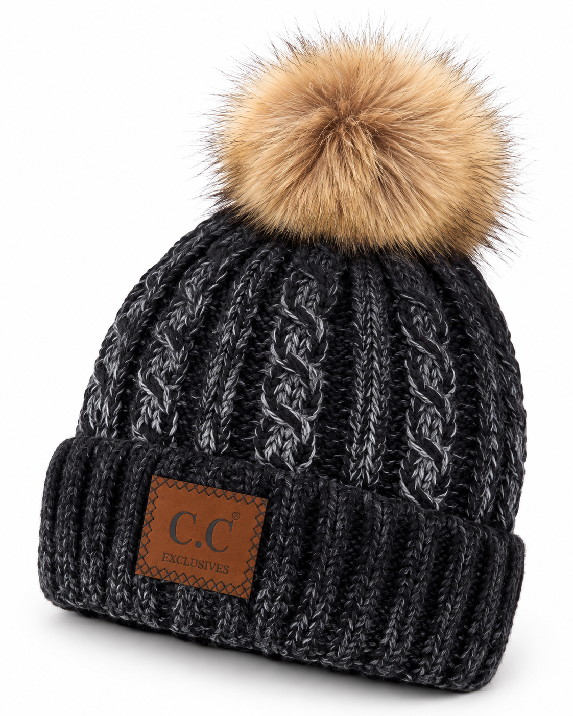 Everly Marled Cable Knit Pom Beanie