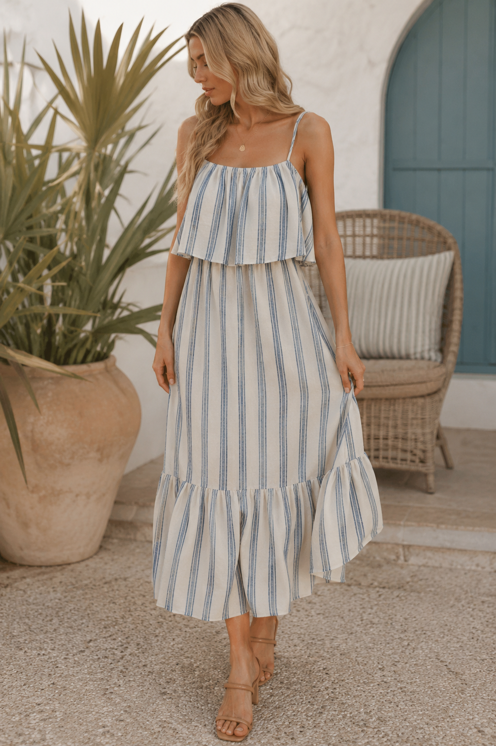 Salt & Sky Stripe Midi Dress