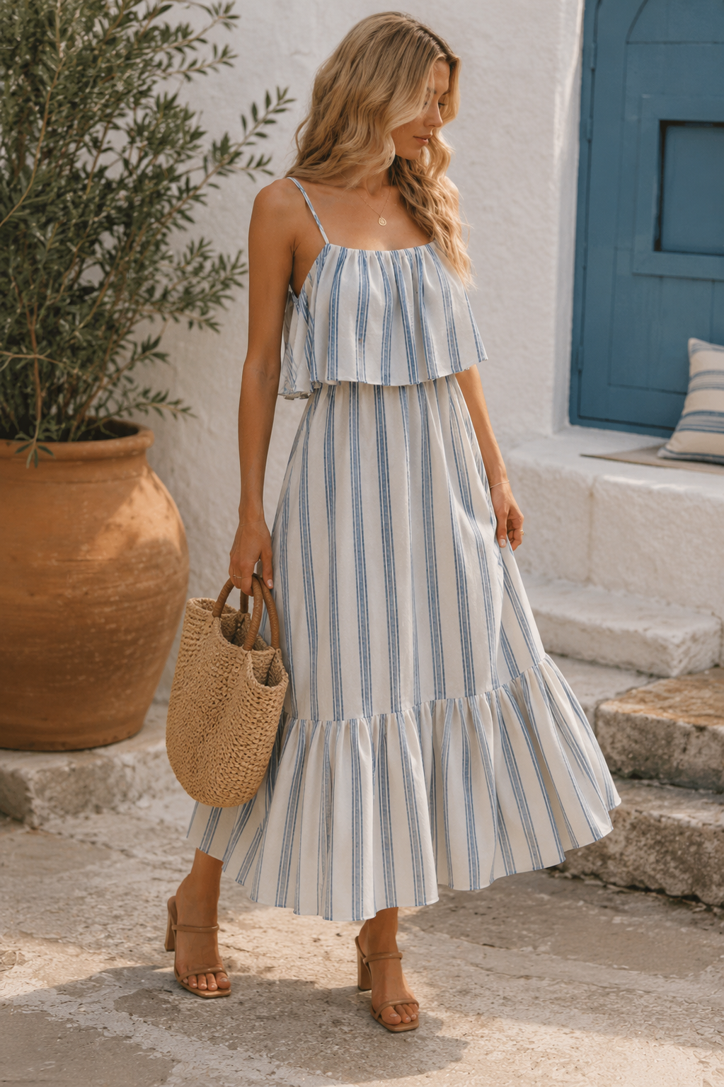 Salt & Sky Stripe Midi Dress