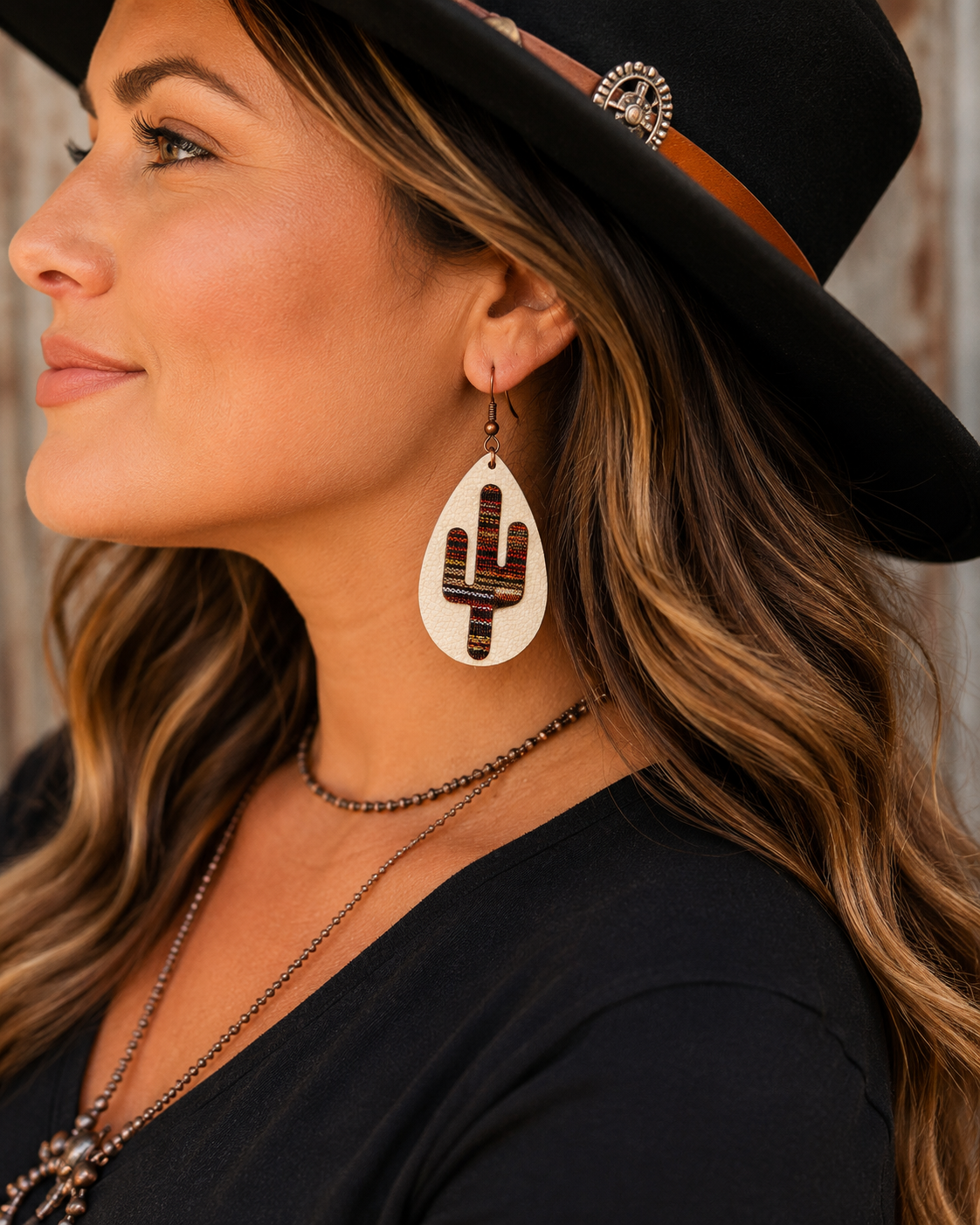 Desert Trail Cactus Leather Earrings