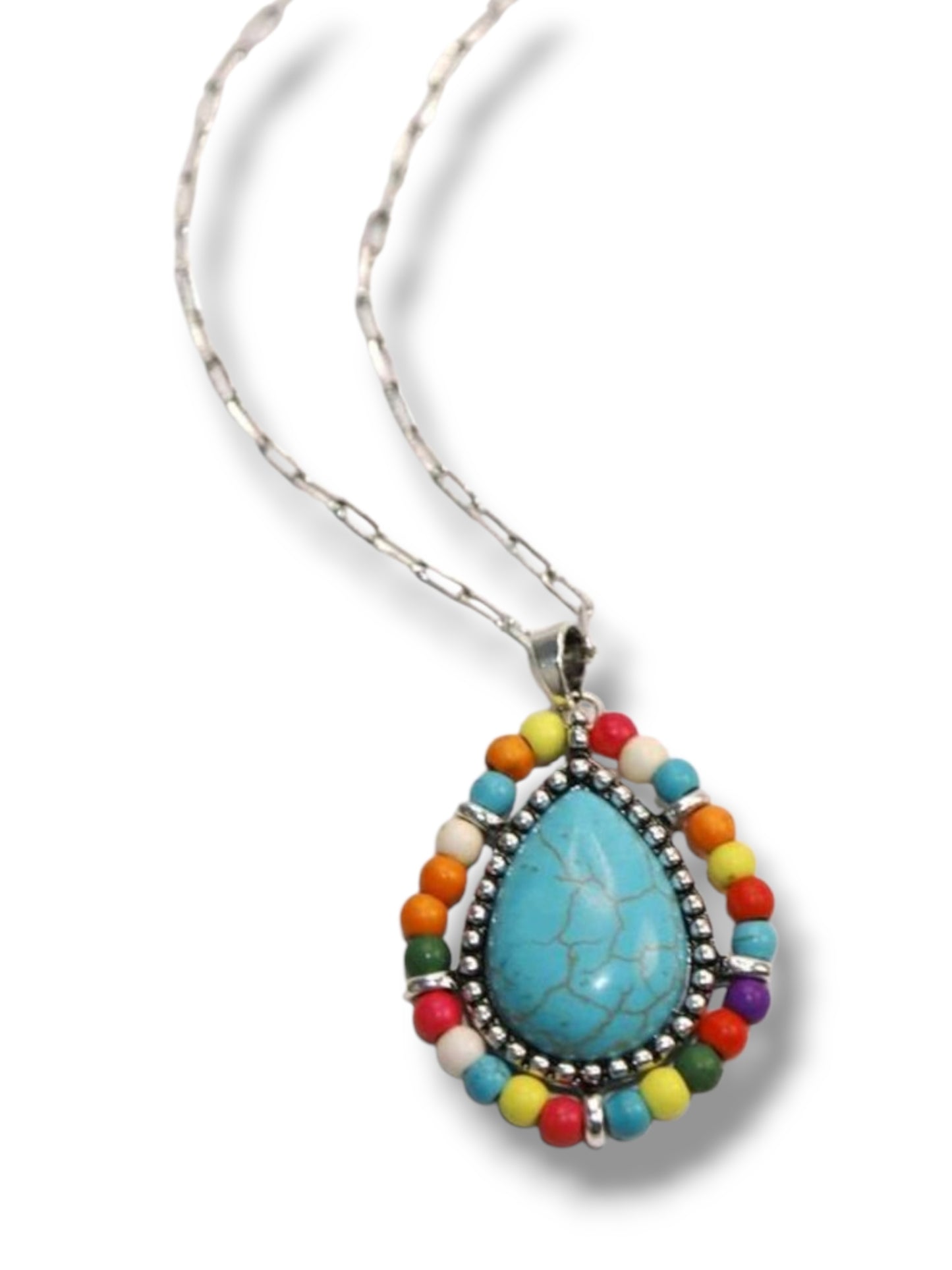 Seeded And Beaded Western Love Teardrop Chain Necklace