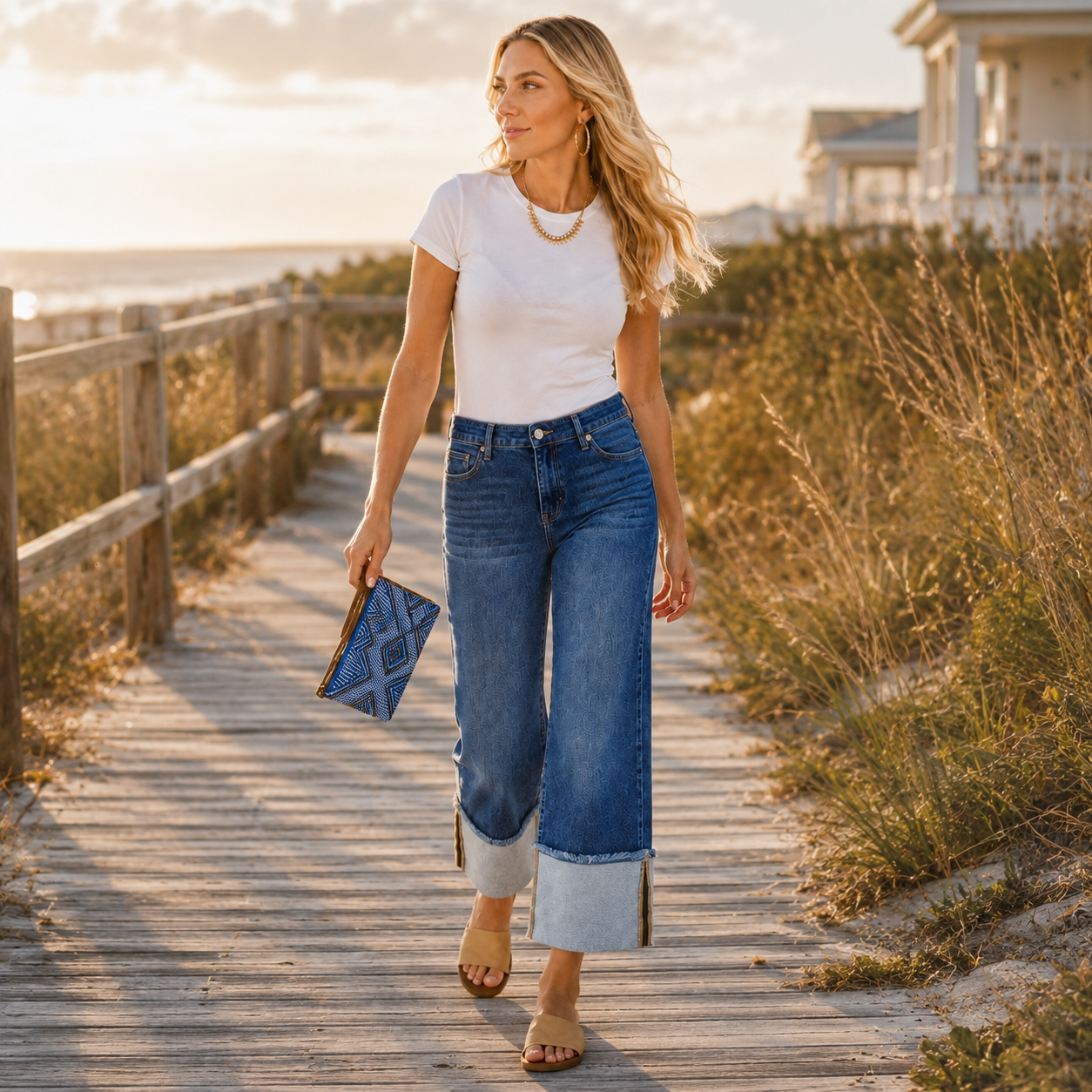 Dark Horizon Mid-Rise Wide-Cuff Jeans by RISEN