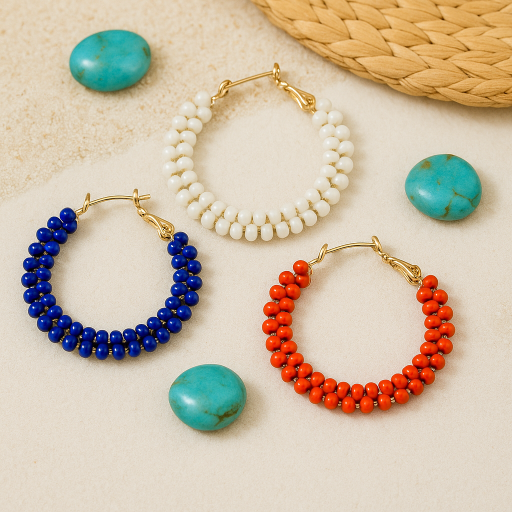 Bright And Light Seed Bead Hoop Earrings