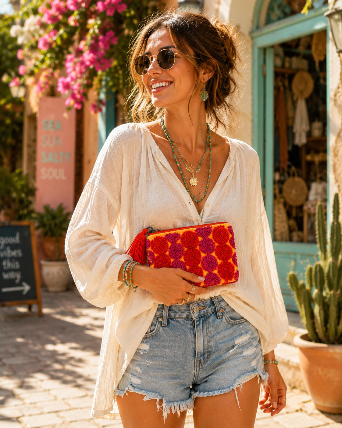 Retro Pop Velvet Coin Pouch – Colorful Tufted Boho Zip Clutch
