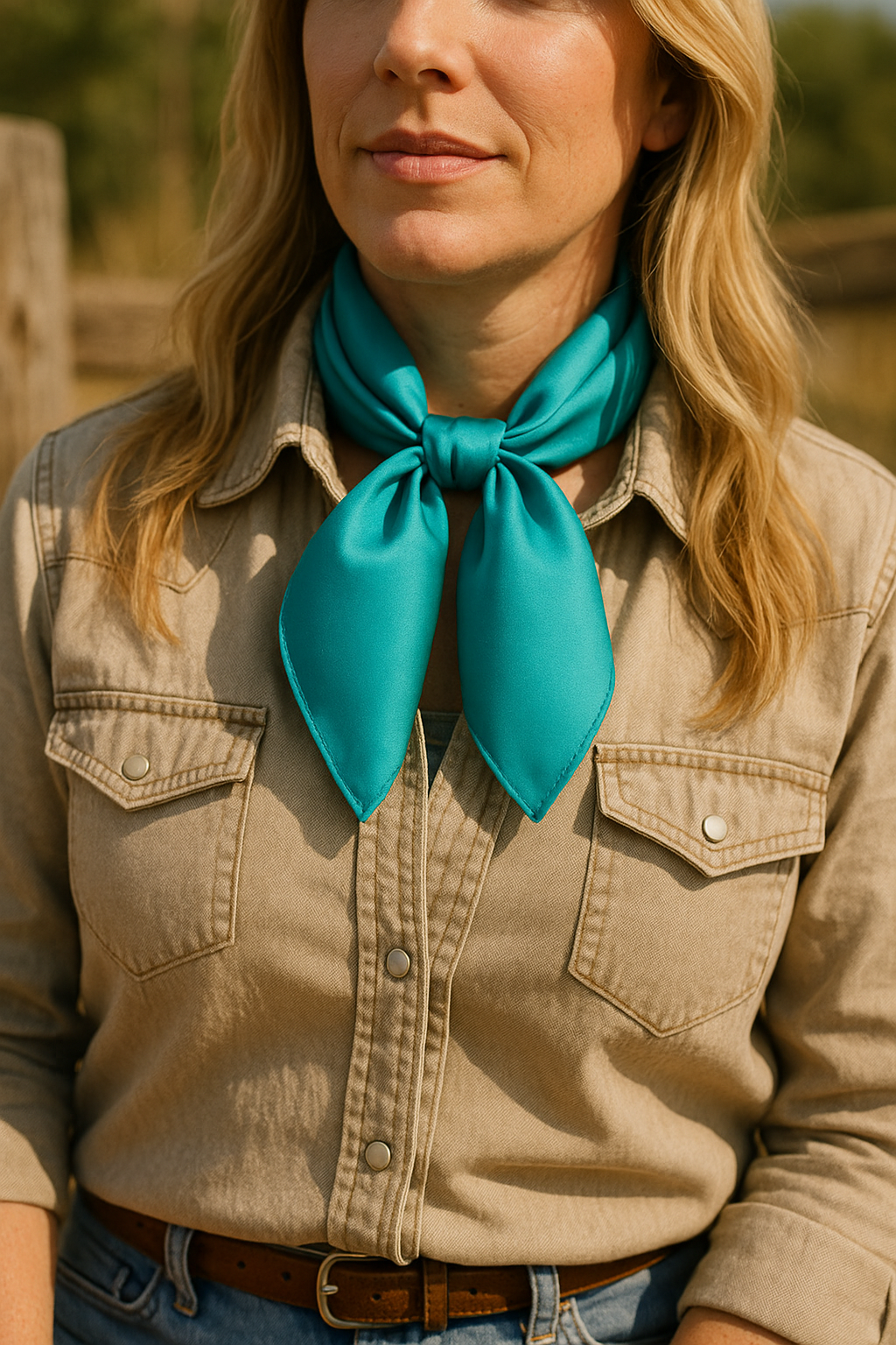 Ranch Riviera Scarf – Turquoise Satin Western Square