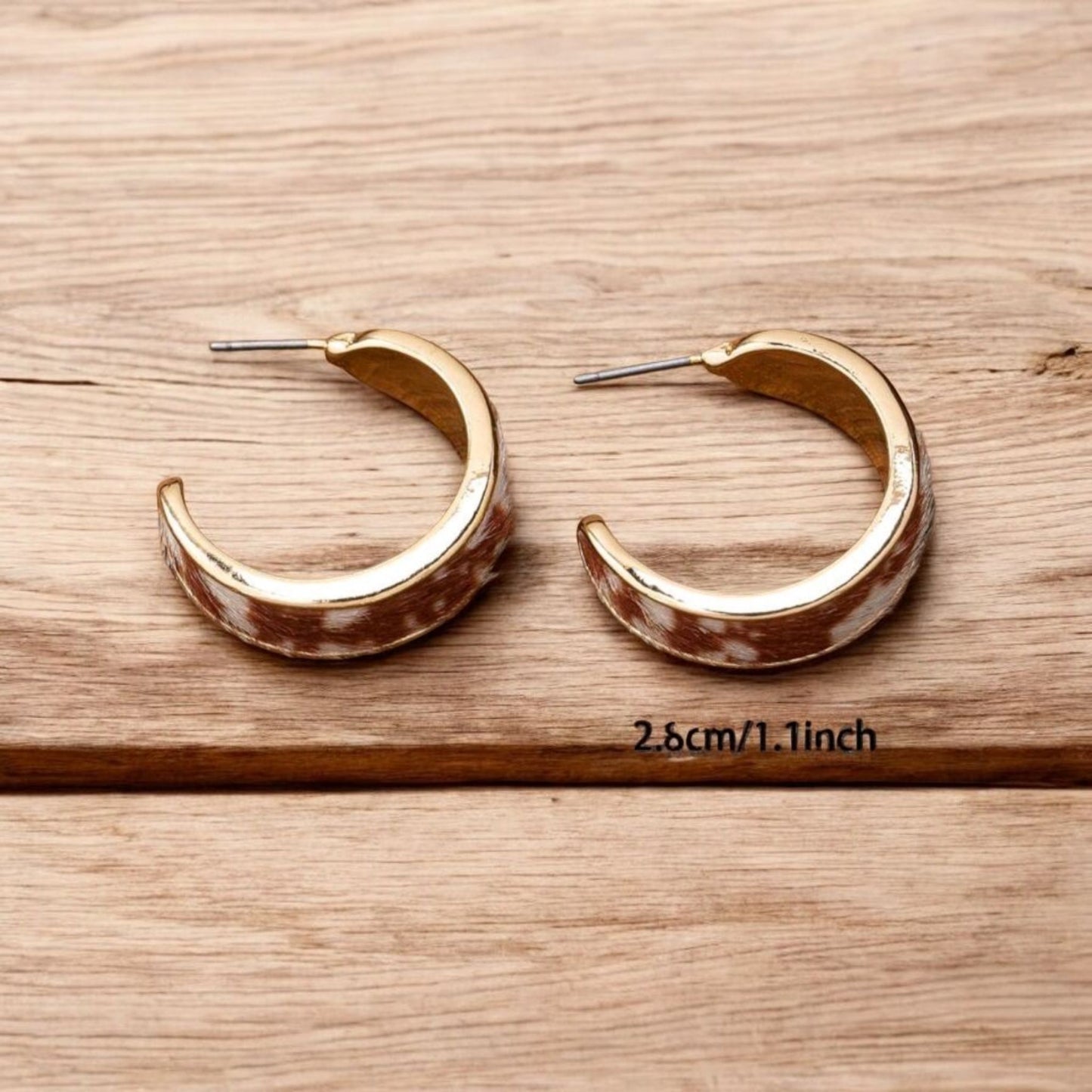 Gold Metal Hoop Earrings with a Pop of Animal Pattern