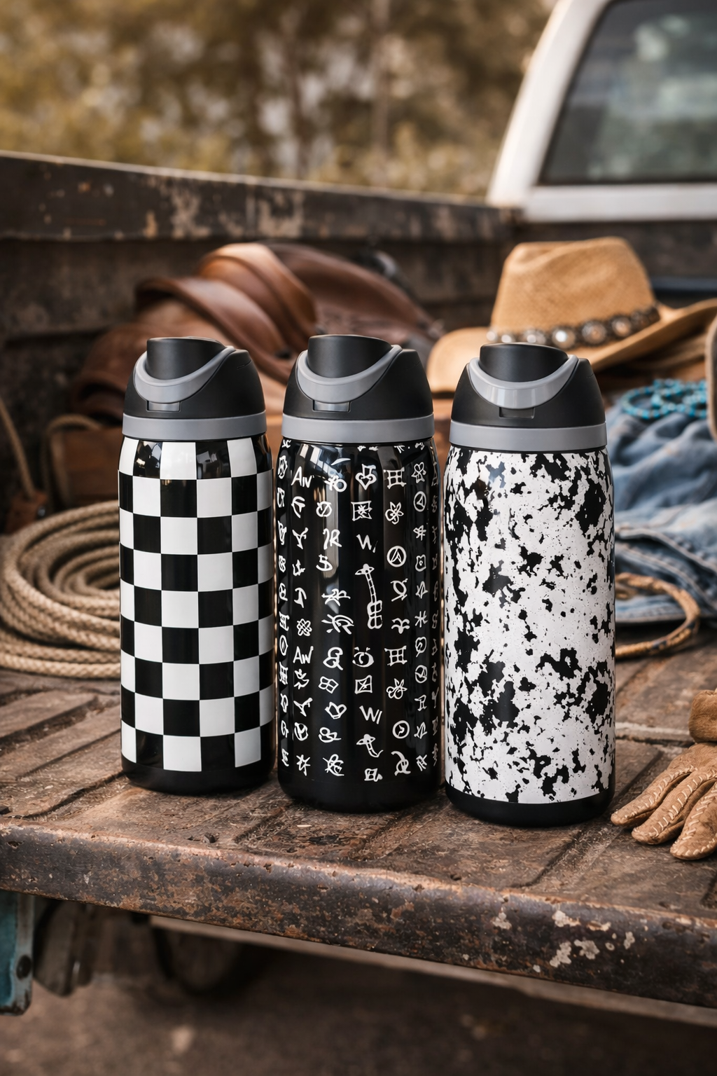 Midnight Cowgirl 30oz Tumbler – Black & White Collection