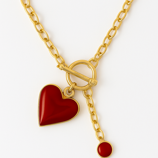 Locked In Love Charm Necklace – Gold Heart Toggle Chain (Red & Pink Options)