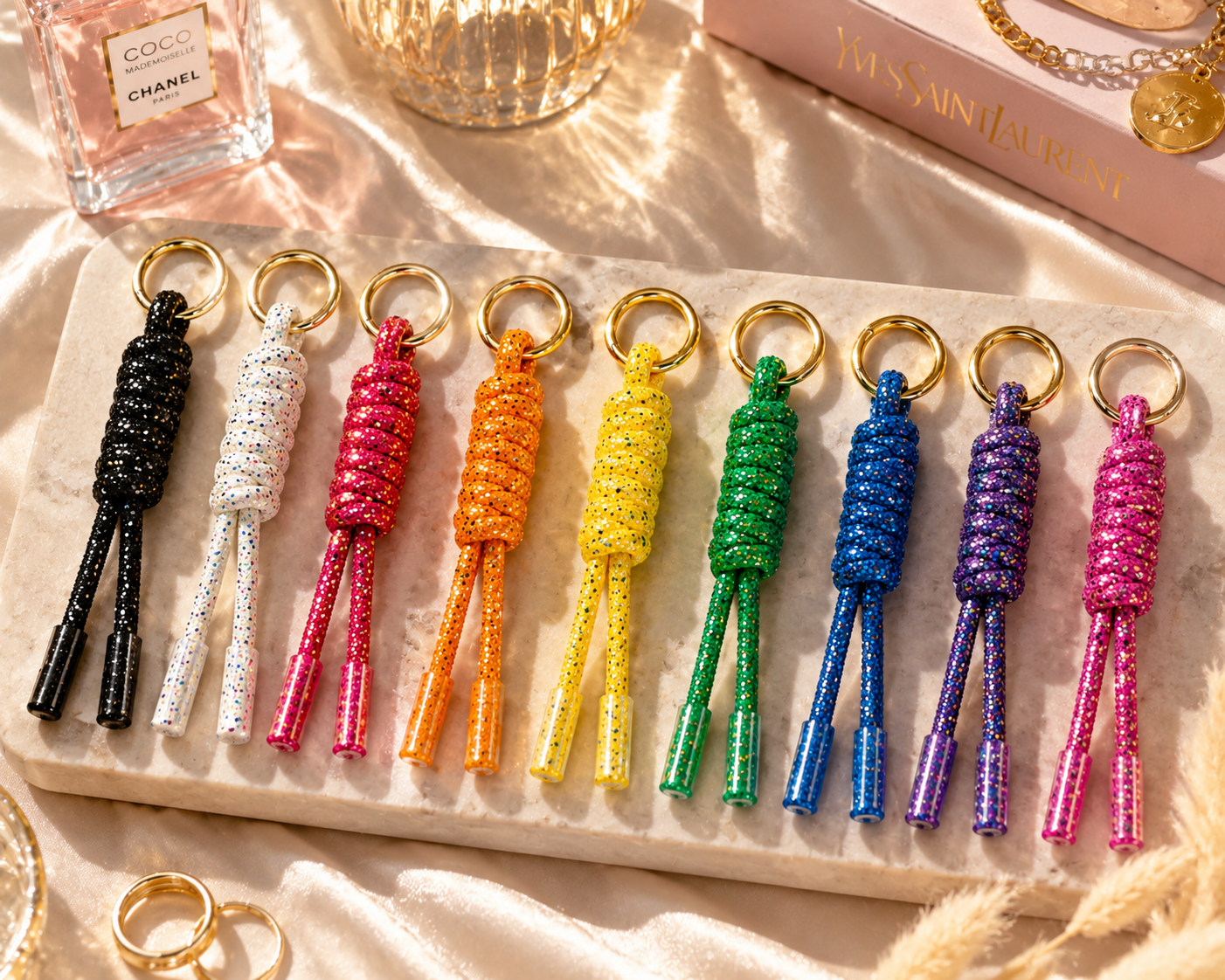 Mermaid Motel Glitter Rope Keychain – Colorful Coastal Glam Wristlet Keychain for Keys, Bags & Accessories